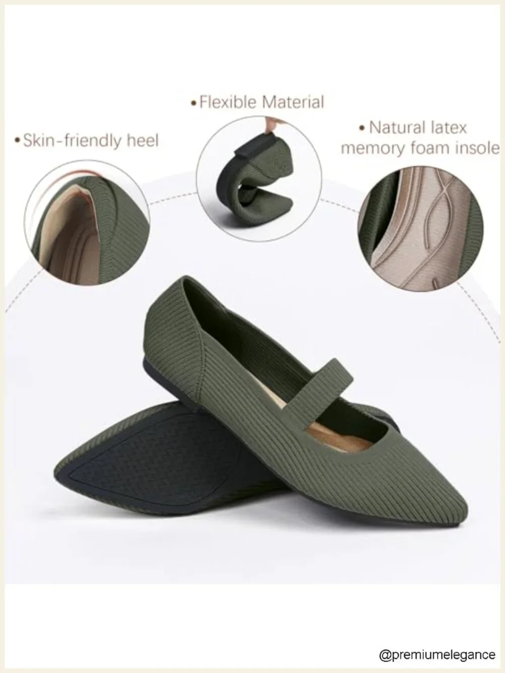 Women's Knit Mary Jane Flats Pointed Toe Washable Ballet Comfortable Dressy
